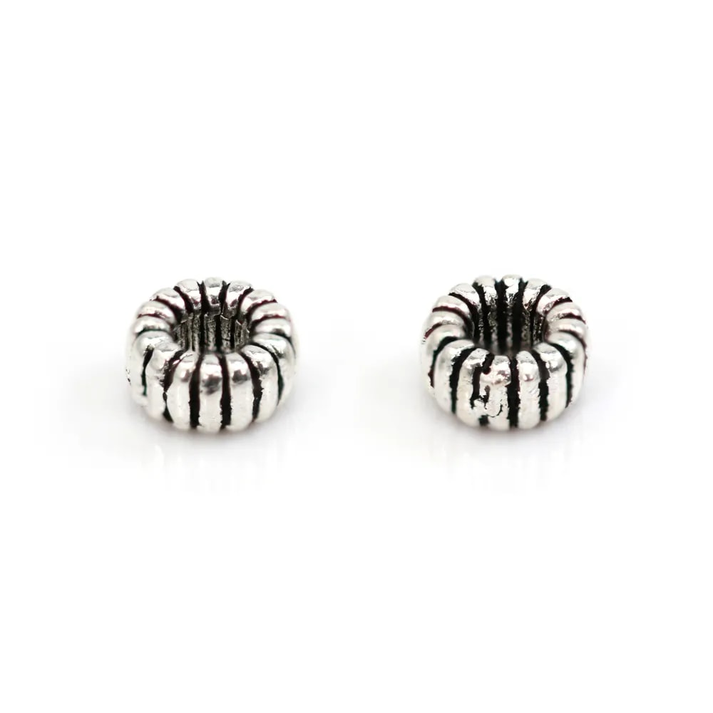 Perla intercalaire a rondella scanalata 3x6mm - Argento 925 niellato x 1pz