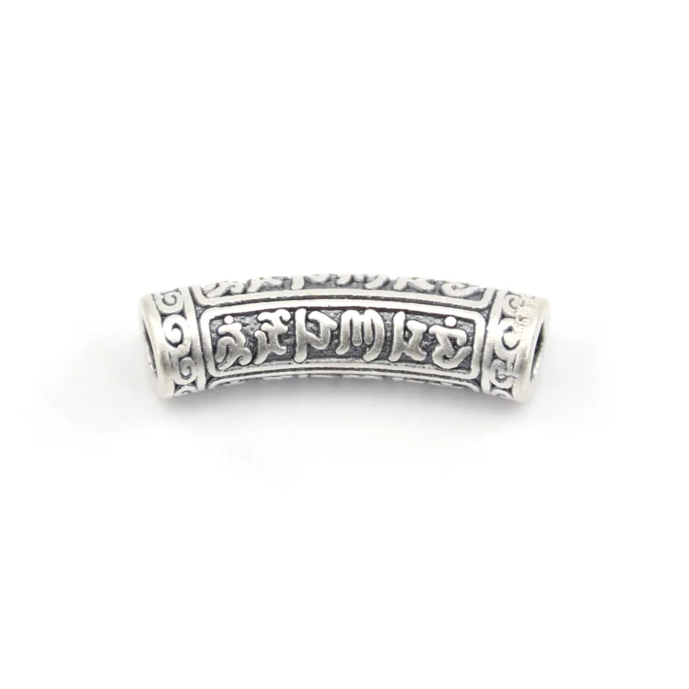Perla Tubo mantra tibetano 6x24mm - Argento 999 niellato x 1pz