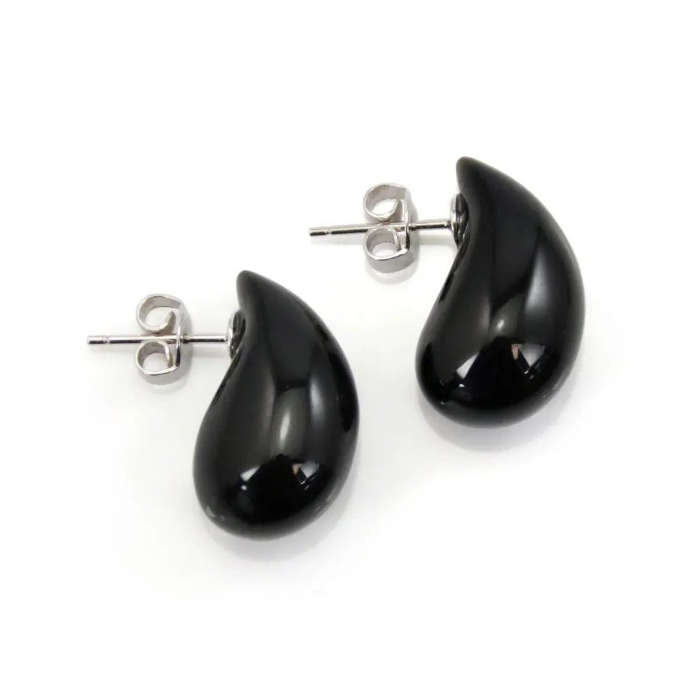 Brincos de Obsidiana em forma de gota 10x20mm - Prata 925 rodinada x 2 unidades