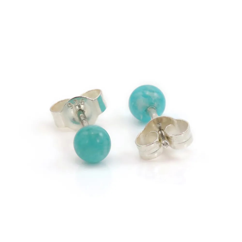 Boucles d'oreilles Amazonite du Pérou 4mm - Argent 925 rhodié x 2pcs