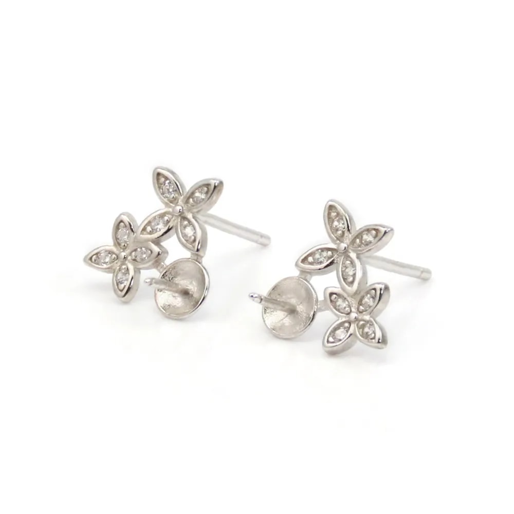 Clous d'oreilles duo flor para semi perforado 10mm - óxido de circonio y Plata 925 rodinada x 2uds.