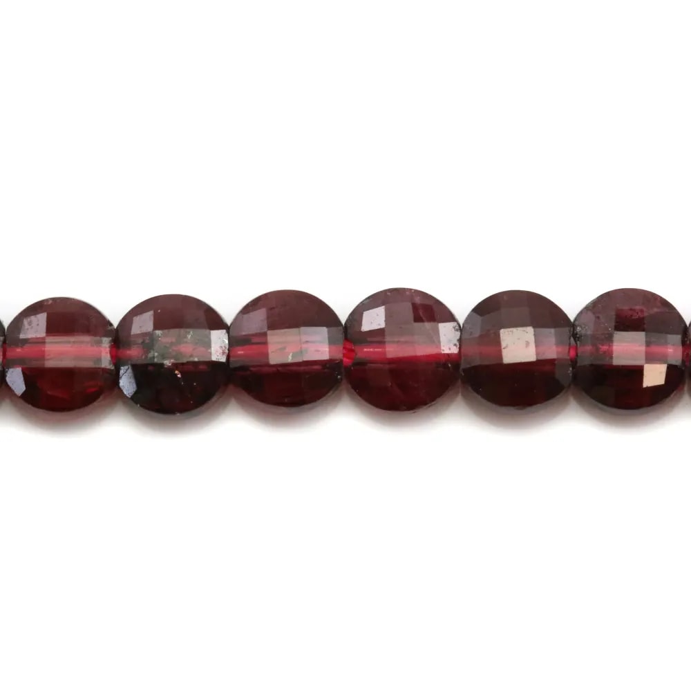 Granate redondo plano facetado 4mm x 40cm.