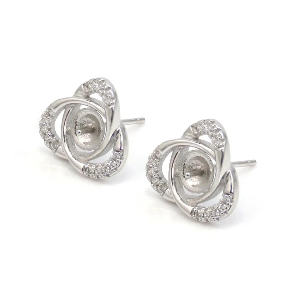 Earrings Celtic knot for semi pierced 12mm - cubic zirconia & Rhodium-plated Silver x 2pcs