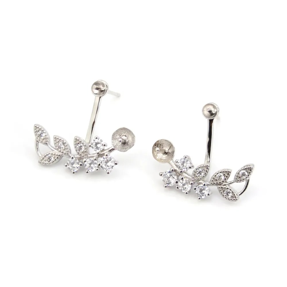 Dos de pendientes de rama para semi percé 18x19mm - circonita cúbica y Plata de Ley 925 rodinada x 2uds.