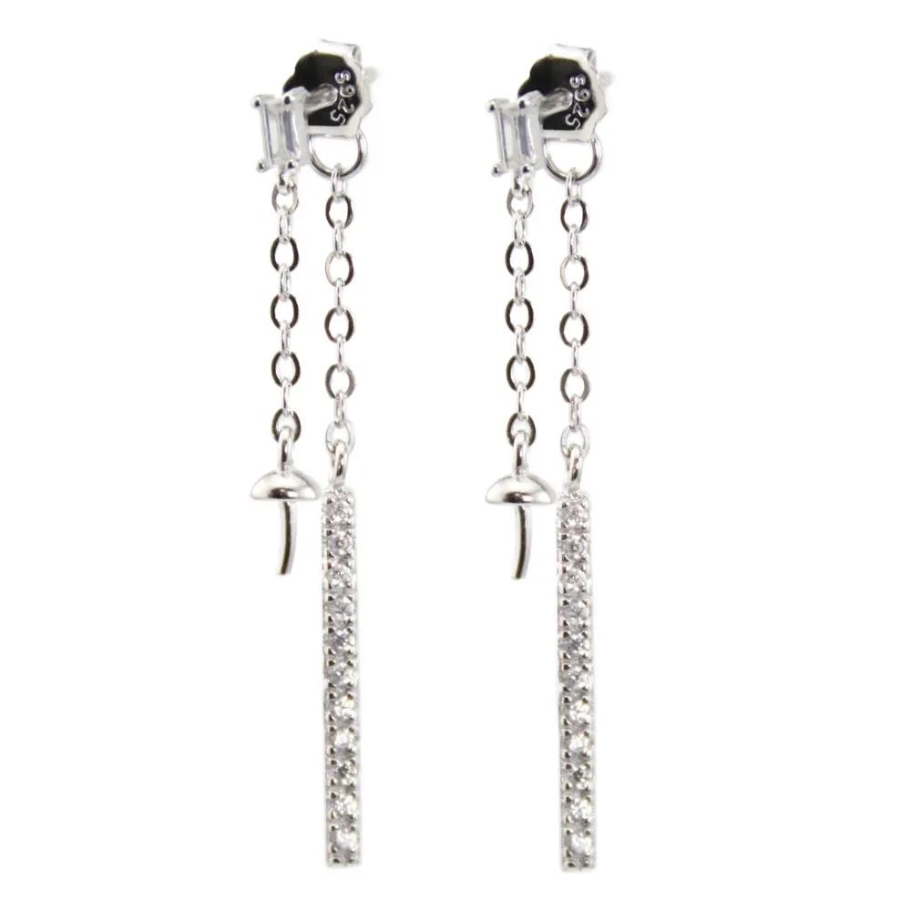 Pendientes de botón de estrás y tornillos de pavé para semipresión 3x35mm - circonita cúbica y Plata de ley 925 rodinada x 2 uds