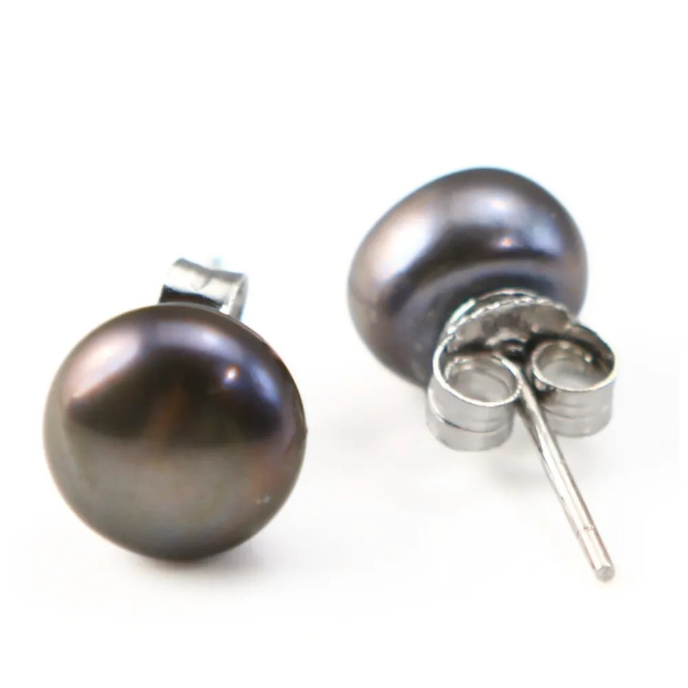 Ohrringe Süßwasserperle braun/lila Knopf 8-9mm - 925 rhodiniertes Silber x 2 Stück