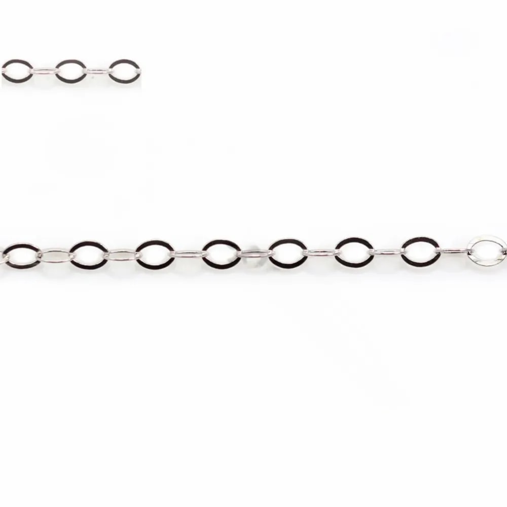 925 Rhodium Plated Chain - Flat Cable Link - Jewelry Chain