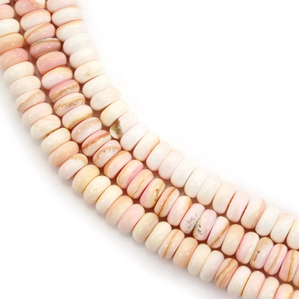 Perles lambi rose Heishi 3x6mm qualité B avec teinte rose pâle pour créations DIY