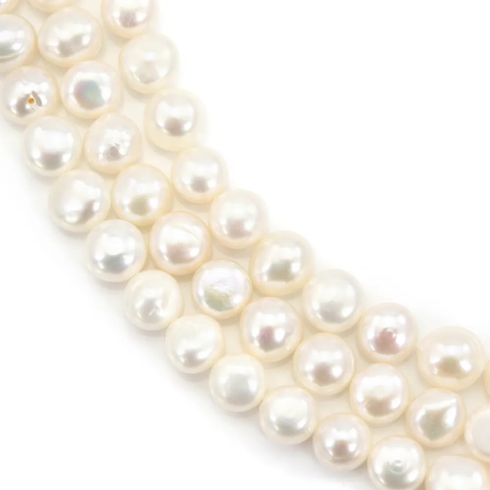 Perle de culture d'eau douce, blanche, bouton, 8-9mm x 37cm