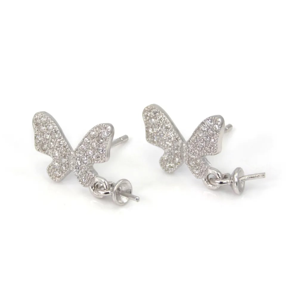Brincos semi-perfurados borboletas 12x15mm com zircões e corrente personalizável