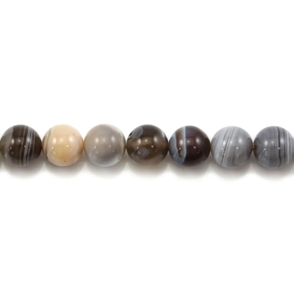 Agate Botswana rund 10mm - Natürlicher grauer Stein - Perle für Armband