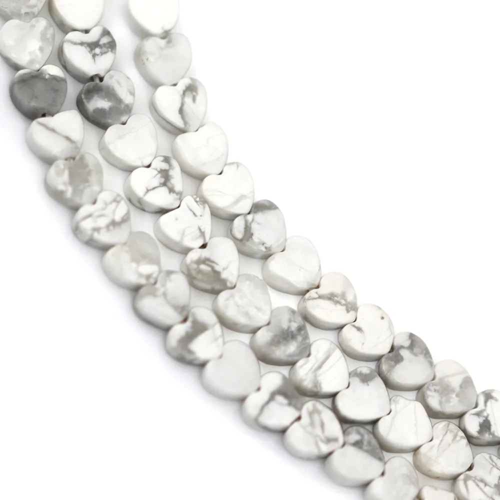 Perla Coração Howlite 4mm | Pedra Natural Branca Veiada