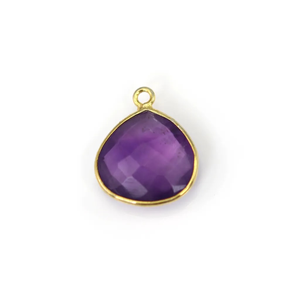Faceted Amethyst Drop Charm 15x18mm | Gold-Plated Silver Setting