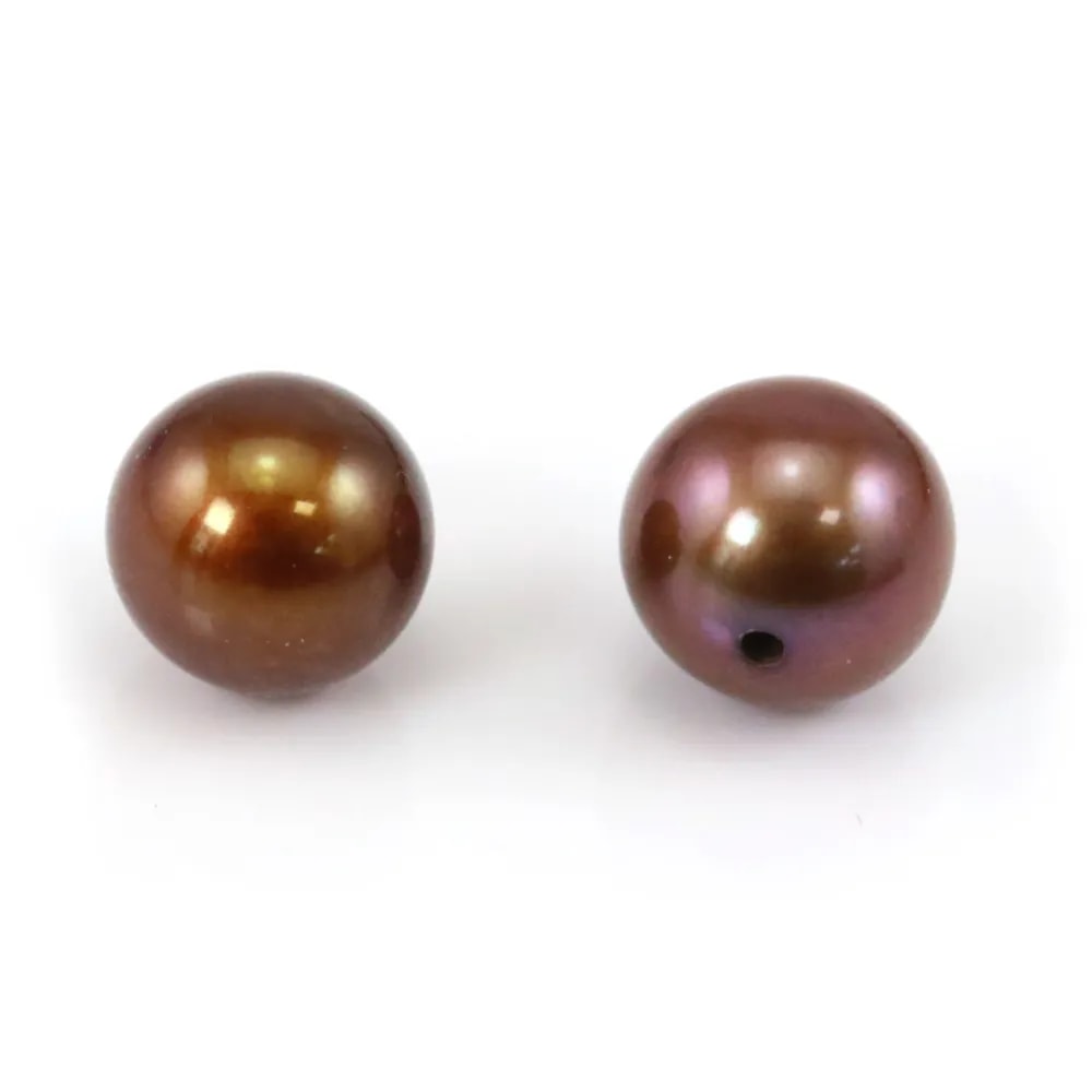 Perle de culture d'eau douce, semi-percée, marron, ronde, 7-7.5mm x 1pc