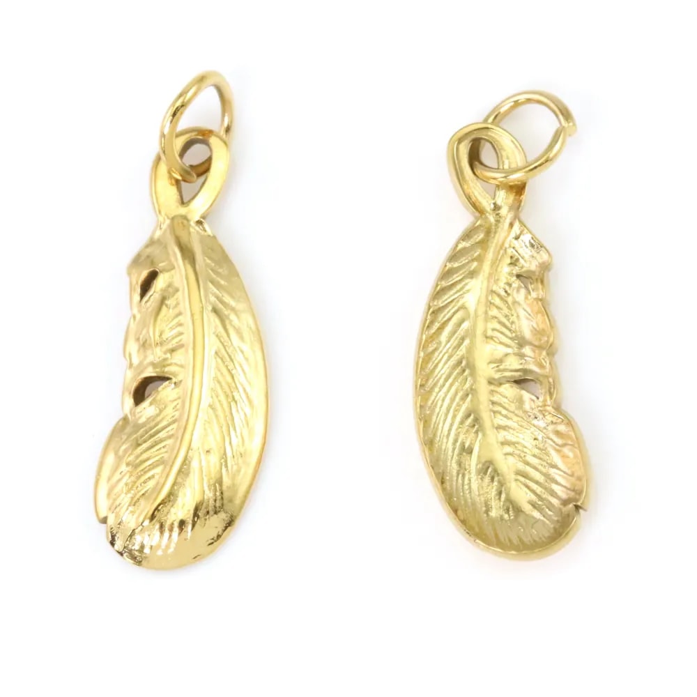 Pendentif plume 7x20mm - Acier Inox 304 doré x 1pc