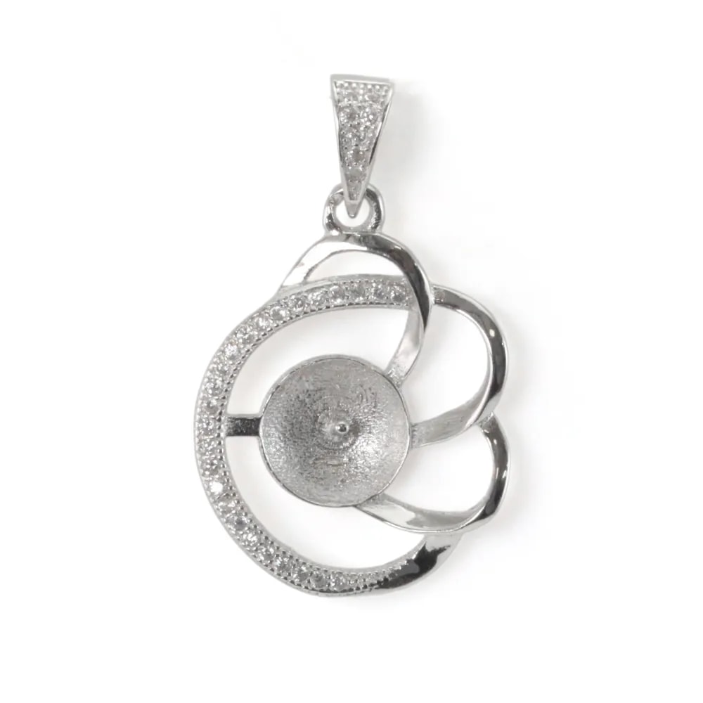 Spiralöse mit Pavé für halbgebohrt 17x29mm - Zirkonia & Rhodiniertes 925 Silber x 1Stk.