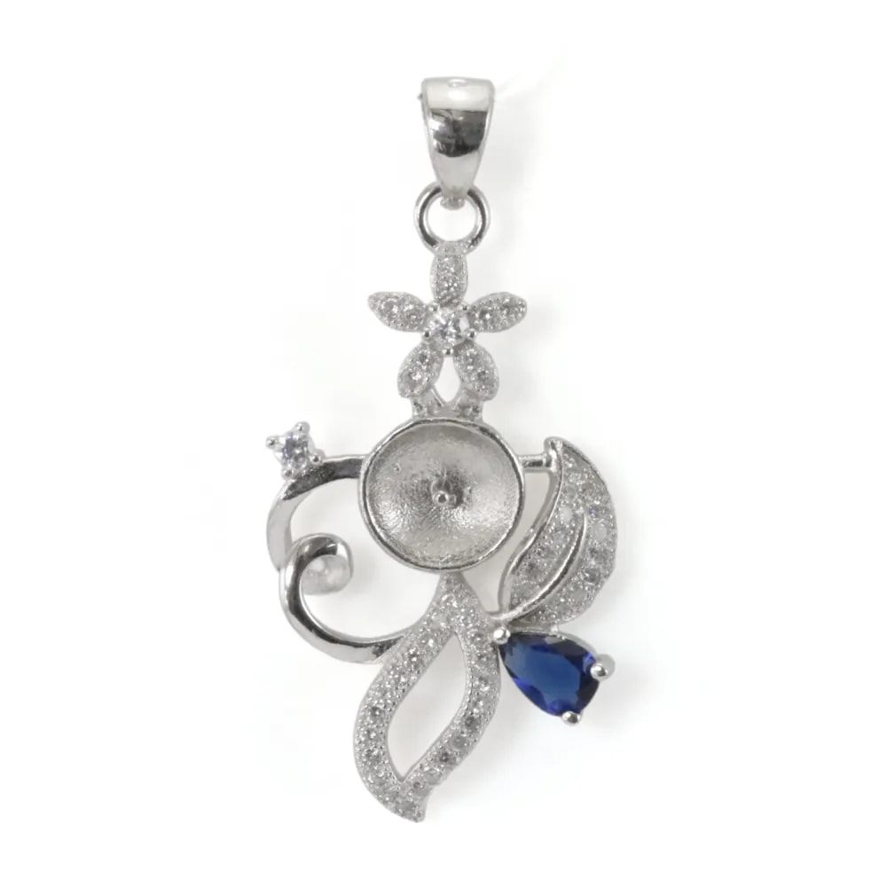 Floral Bail Rhodium-Plated Sterling Silver 925 | For Half-Drilled Pearl
