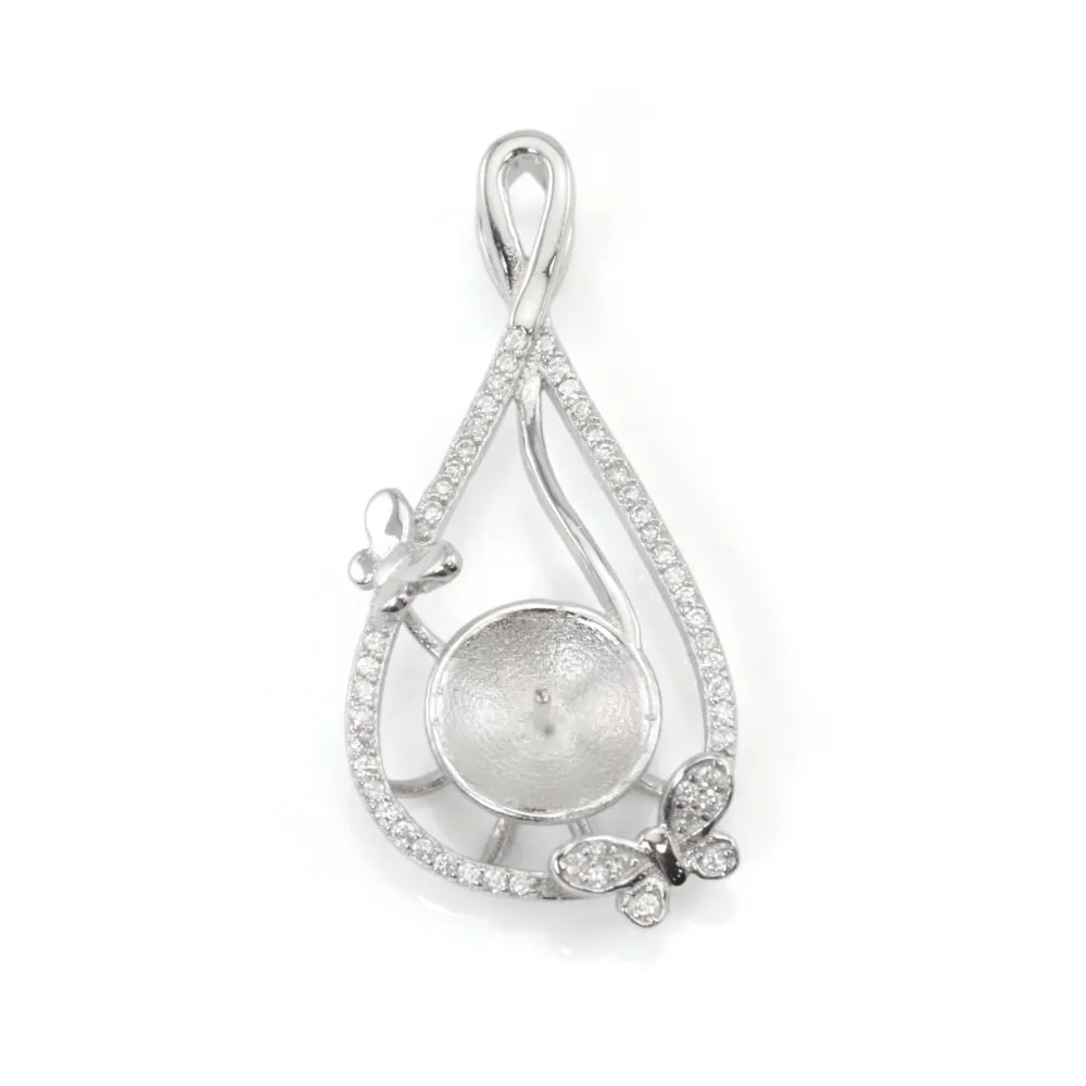 Bélière goutte papillon pour semi percée 16x36mm - Oxyde de zirconium & Argent 925 rhodié x 1pc