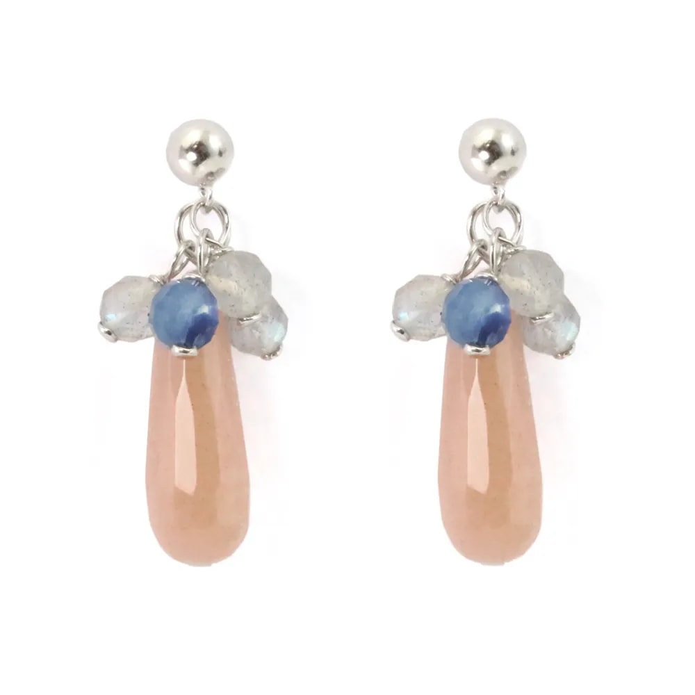 Earrings in 925 rhodium silver and natural stones, labradorite kyanite