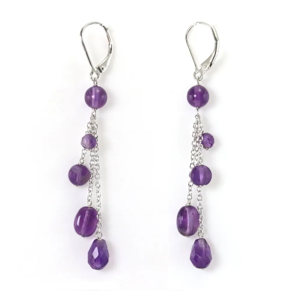 Brincos, 925 Sterling Silver & Amethyst x 2pcs