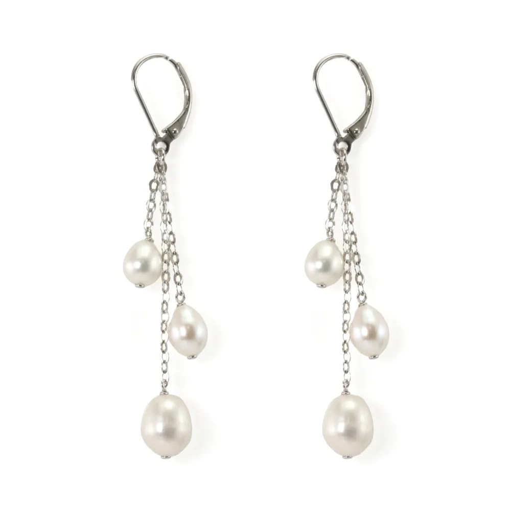 Pendientes: perlas de agua dulce y durmientes y cadena de plata 925 x 2pcs
