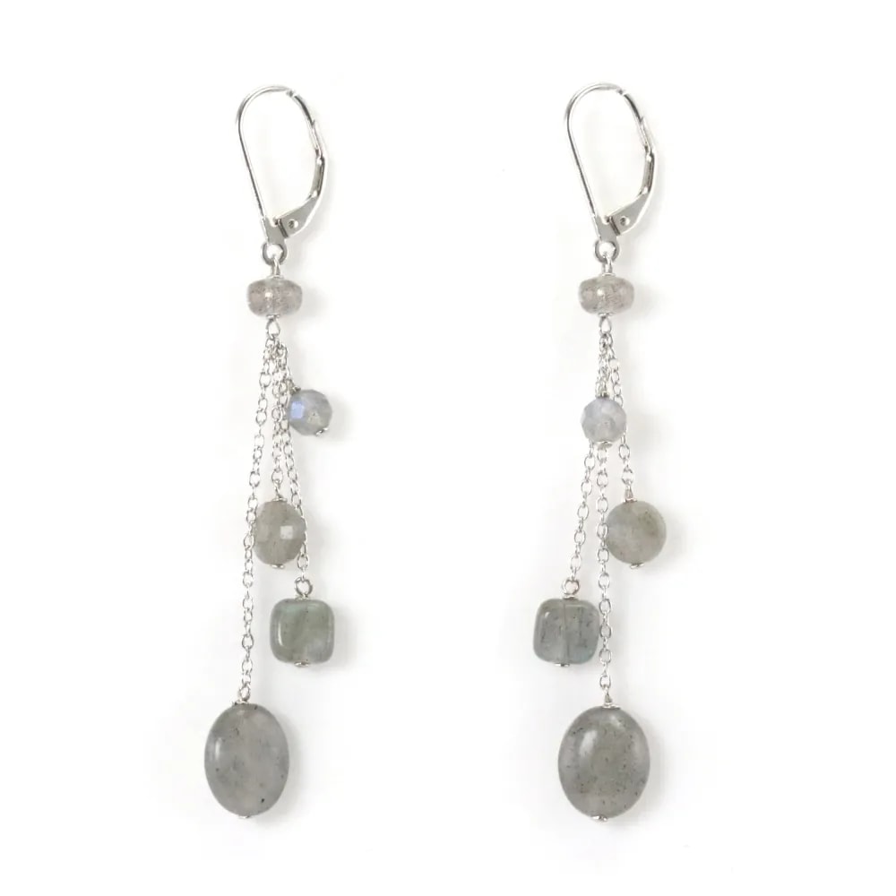 Brincos: labradorite e dormeuse e corrente de prata 925 barata