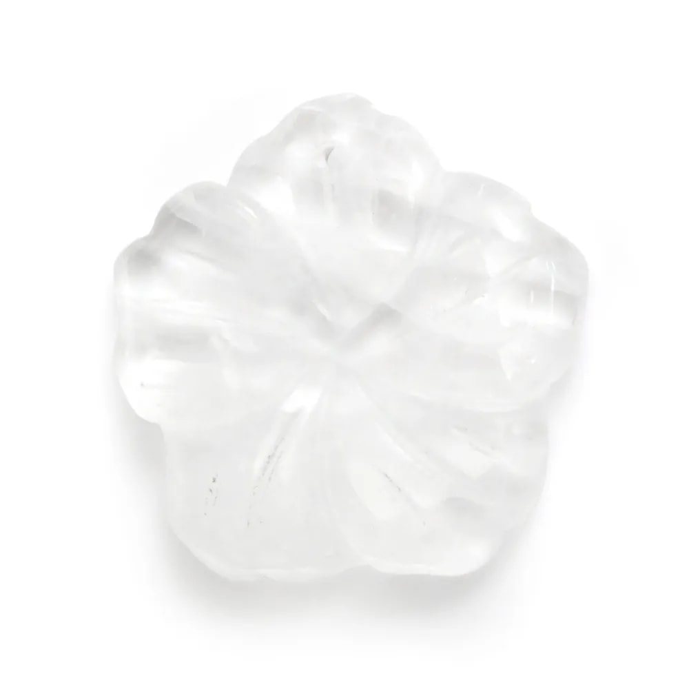 Pendentif Cristal de roche fleur sculptée 30mm x 1pc