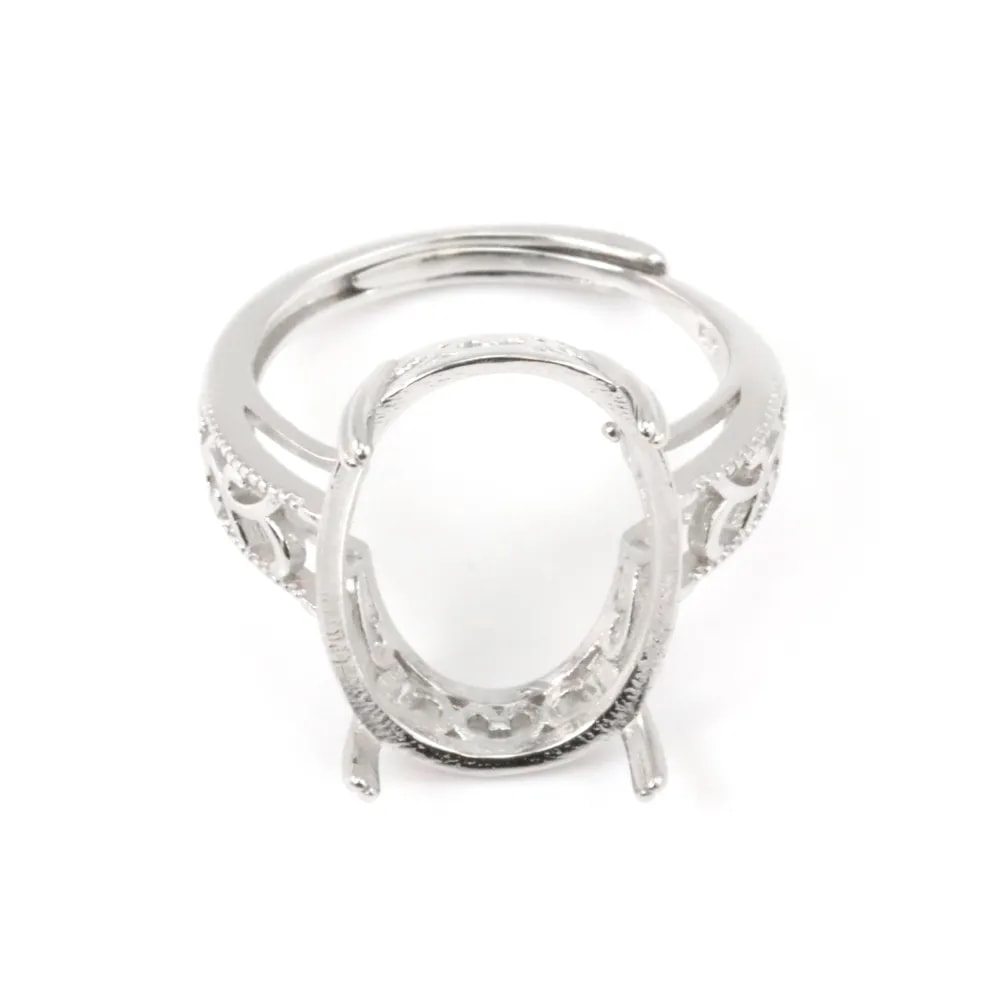 Bague réglable pour cabochon ovale 13x18mm - Argent 925 rhodié x 1pc