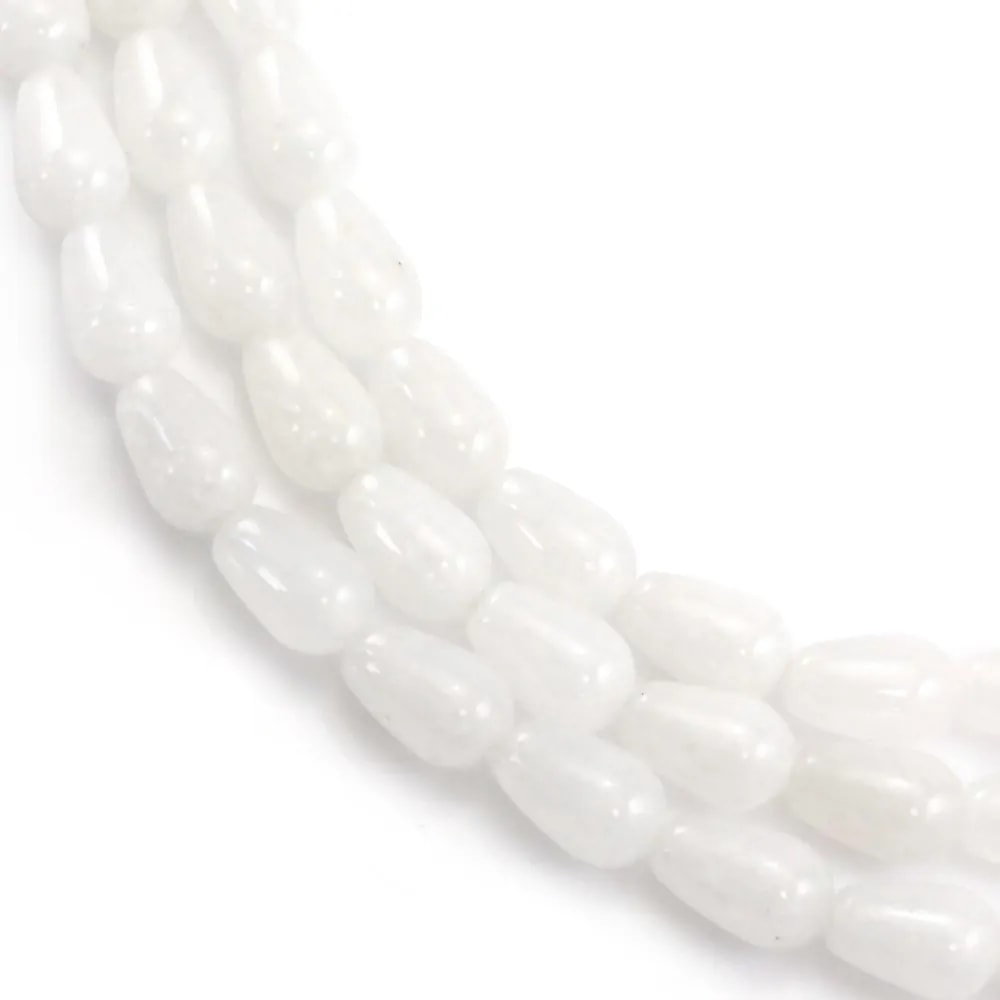 Jade blanc goutte 6x9mm x39cm