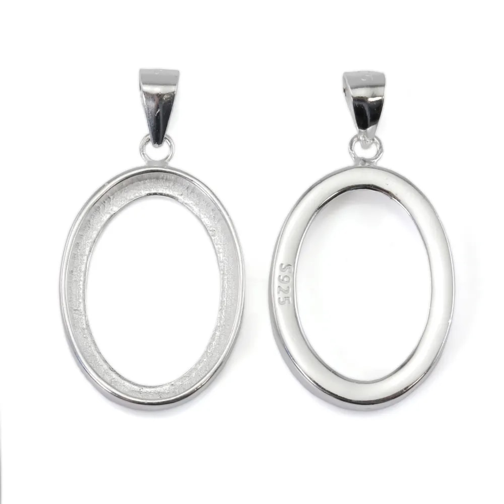 Ciondolo ovale cabochon d'argento 925 13,5x18,5 mm | Accessorio fai da te