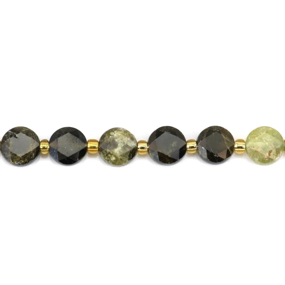 Grenat vert rond plat facetté 8mm x 38cm