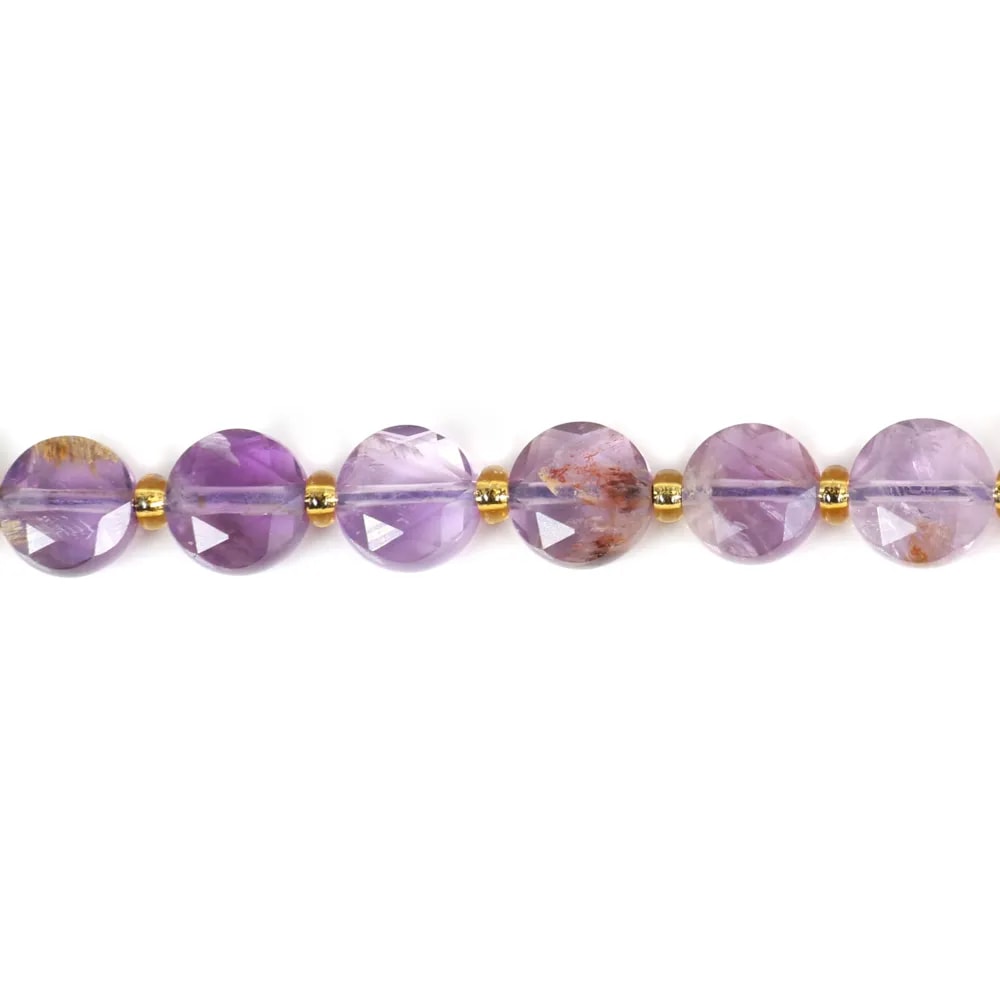 Runder flacher facettierter violetter Phantom-Quarz 8mm - DIY-Perlen