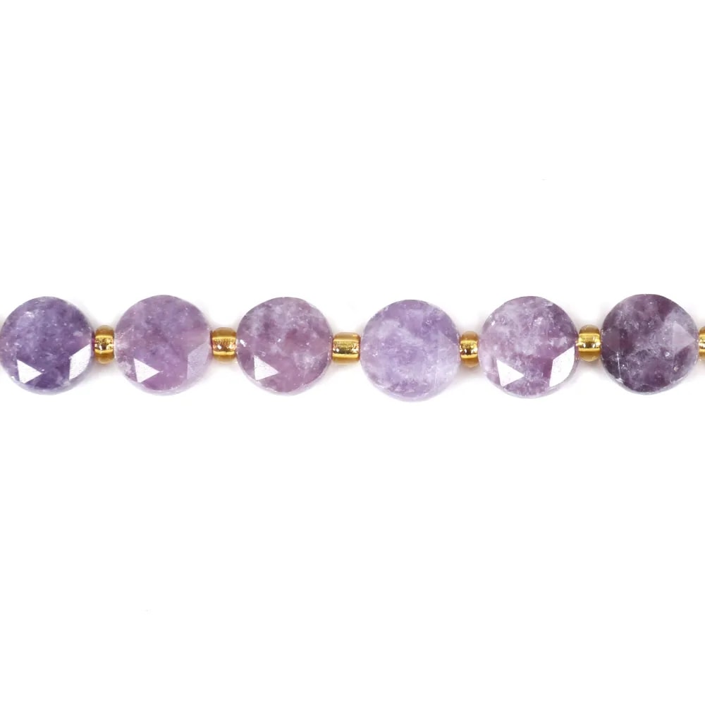 Lepidolite rotondo piatto sfaccettato 8mm x 38cm