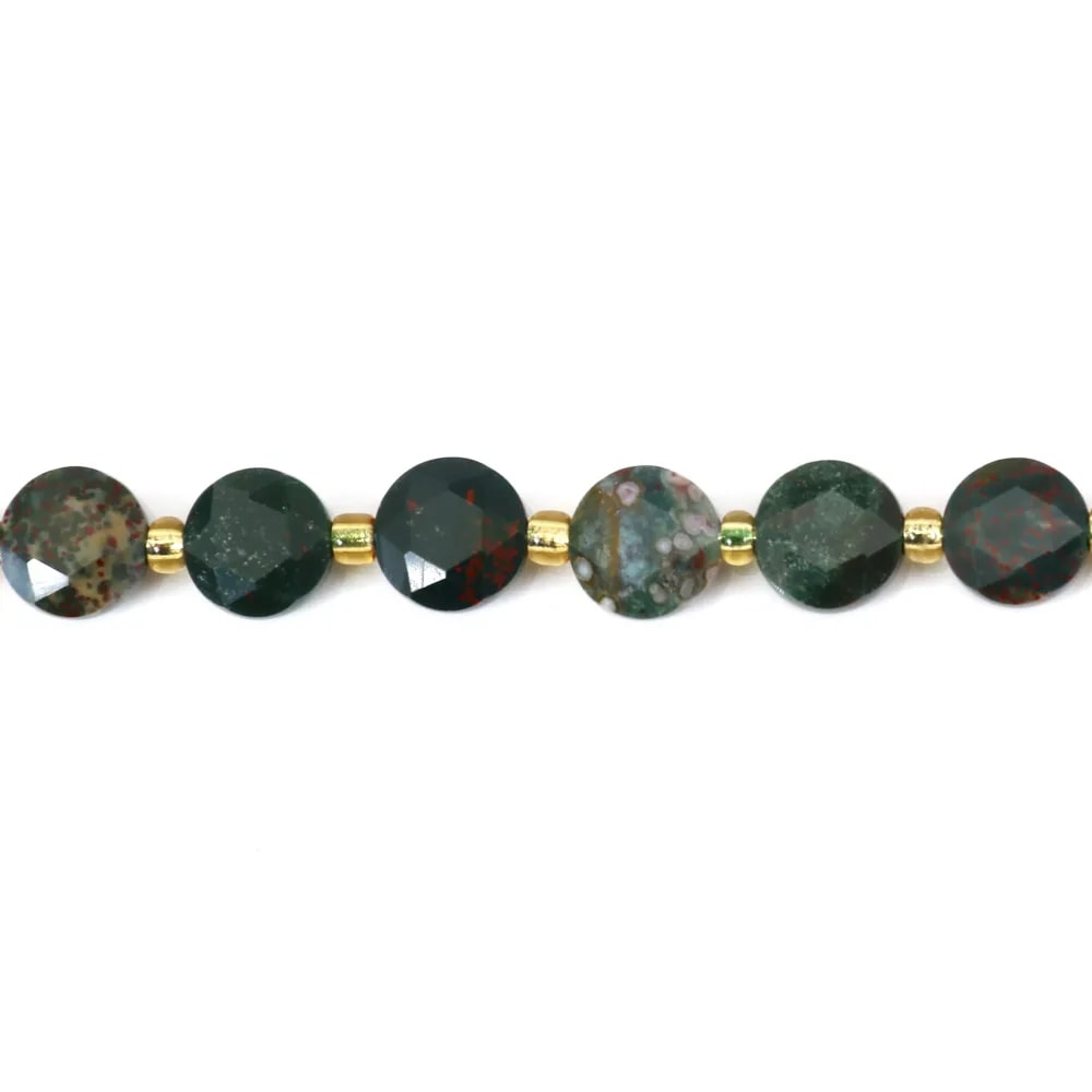 Jaspe Sanguin (Héliotrope) rond plat facetté 8mm x 38cm (37pcs)
