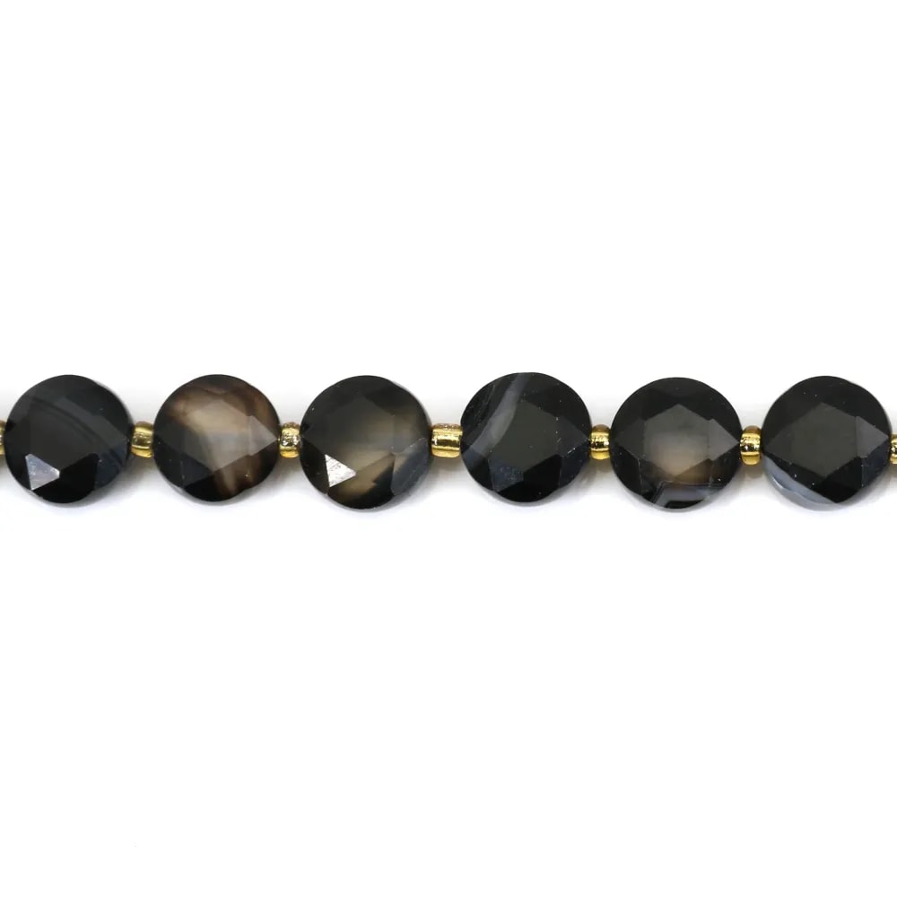 Ágata negra con bandas redonda plana facetada 8mm x 38cm (41 piezas)