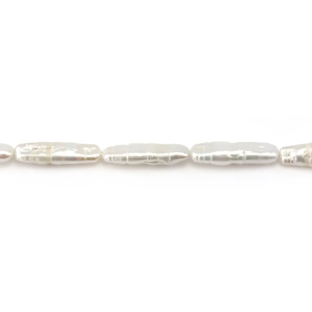 Perles de culture d'eau douce, blanche, tube baroque, 6-8mm x 38cm