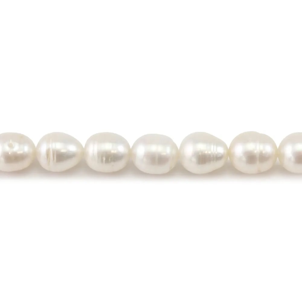 Pérolas de cultura de água doce, brancas, oliva, 9-10mm x 38cm