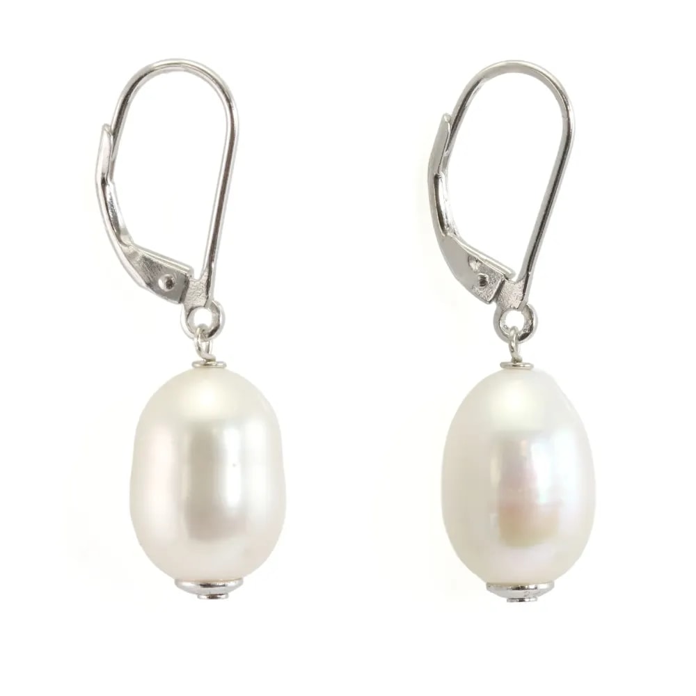 Boucles d'oreilles argent 925 perle d'eau douce blanche 9mm x 2pcs