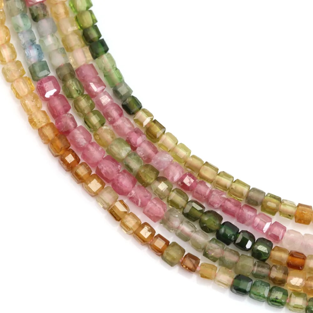 Multicolored tourmaline gradient faceted cube 2mm x 40cm