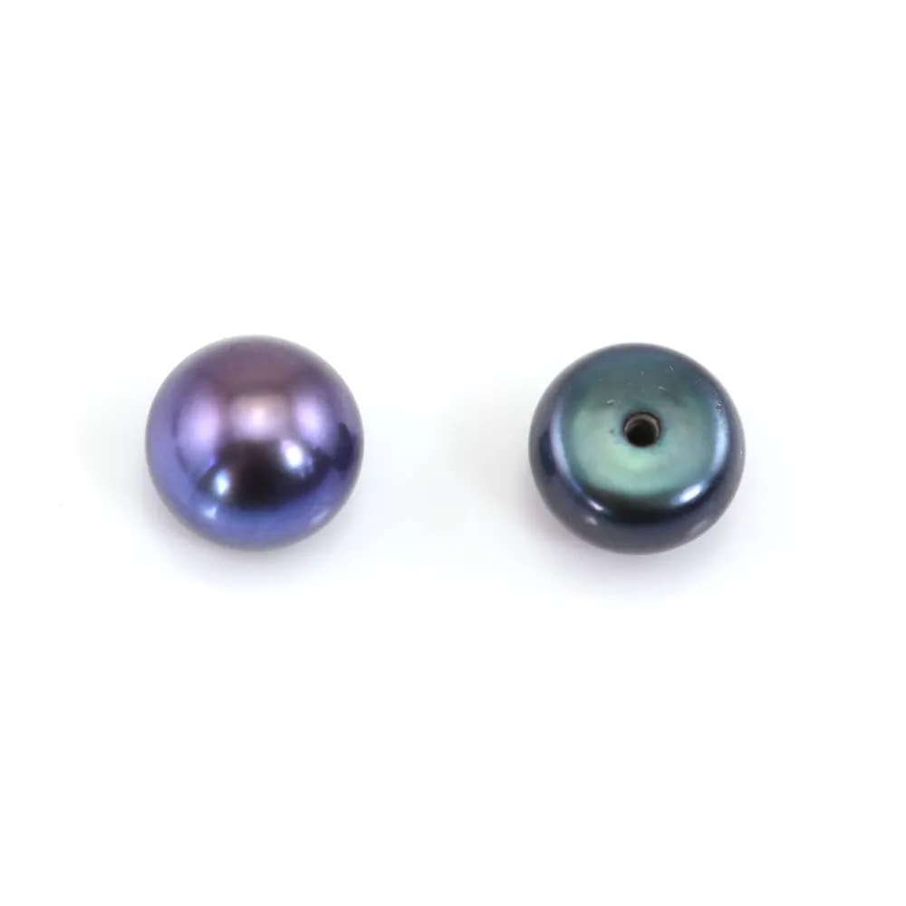 Perlas de cultivo de agua dulce, semiperforadas, azul oscuro, botón, 7-7.5mm x 2pcs