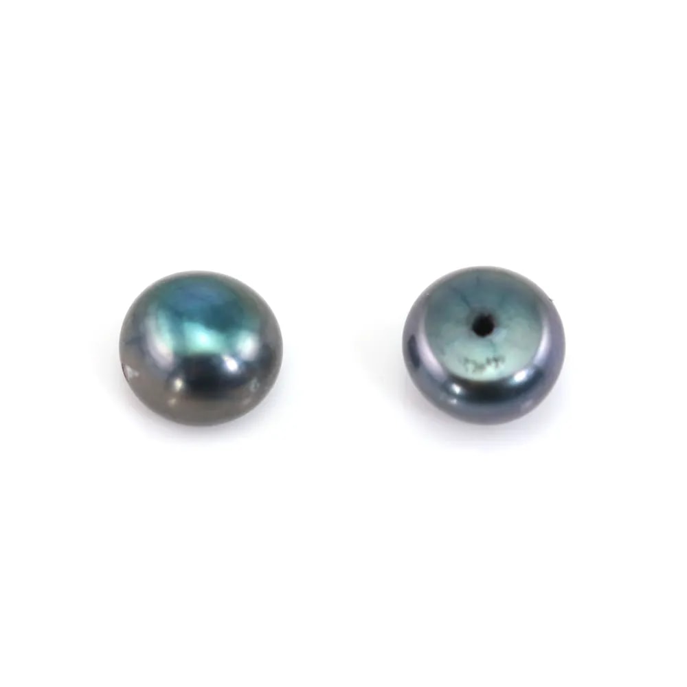 Süßwasser-Zuchtperle, halb durchbohrt, dunkelblau, Knopf, 7-7.5mm x 2St
