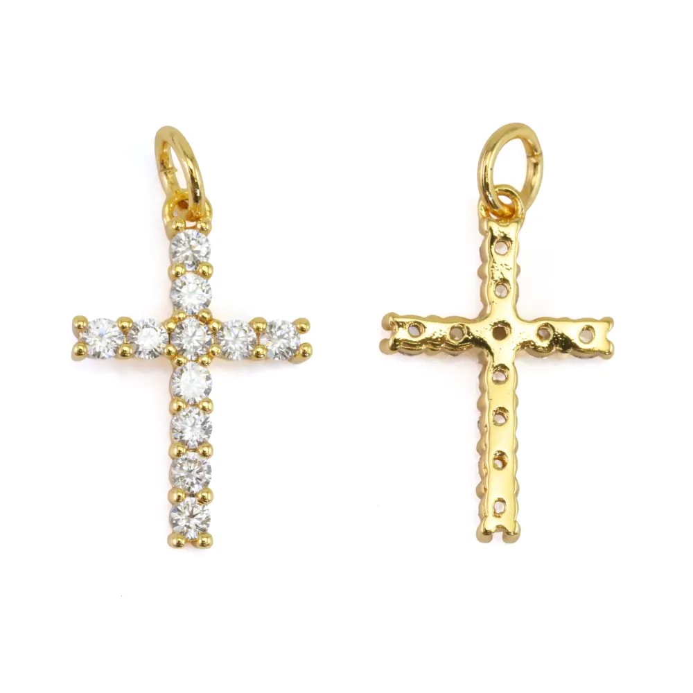 Pendentif strass croix 12x18mm - Doré x 1pc