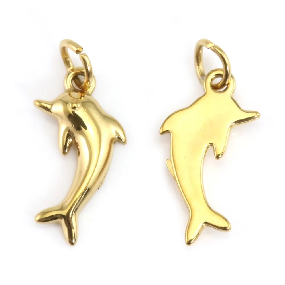 Dolphin Pendant Charm 7x13mm - 304 Gold Stainless Steel x 1pc
