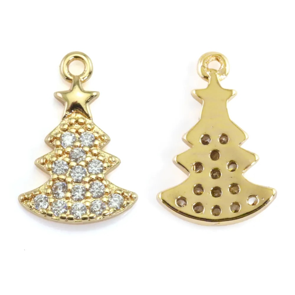 Ciondolo strass albero di Natale 9x13mm - Dorato x 1pz