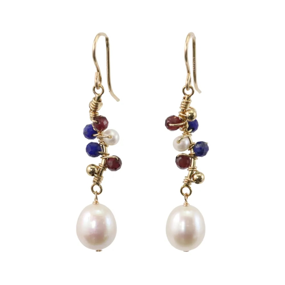 Brincos em gold filled com pedras e pérolas naturais x 2pcs