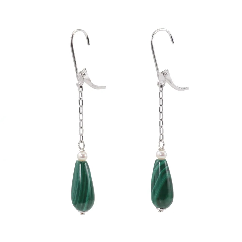 Pendientes de plata 925 malaquita y perla de agua dulce x 2 piezas