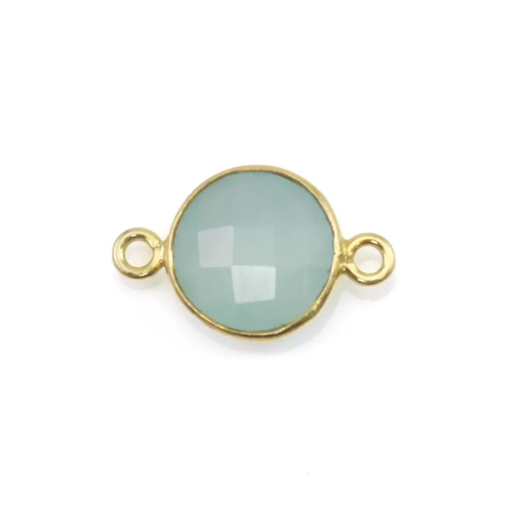Calcedonia redonda facetada engastada en plata 925 chapada en oro fino 2 anillos 11x17mm x 1pc
