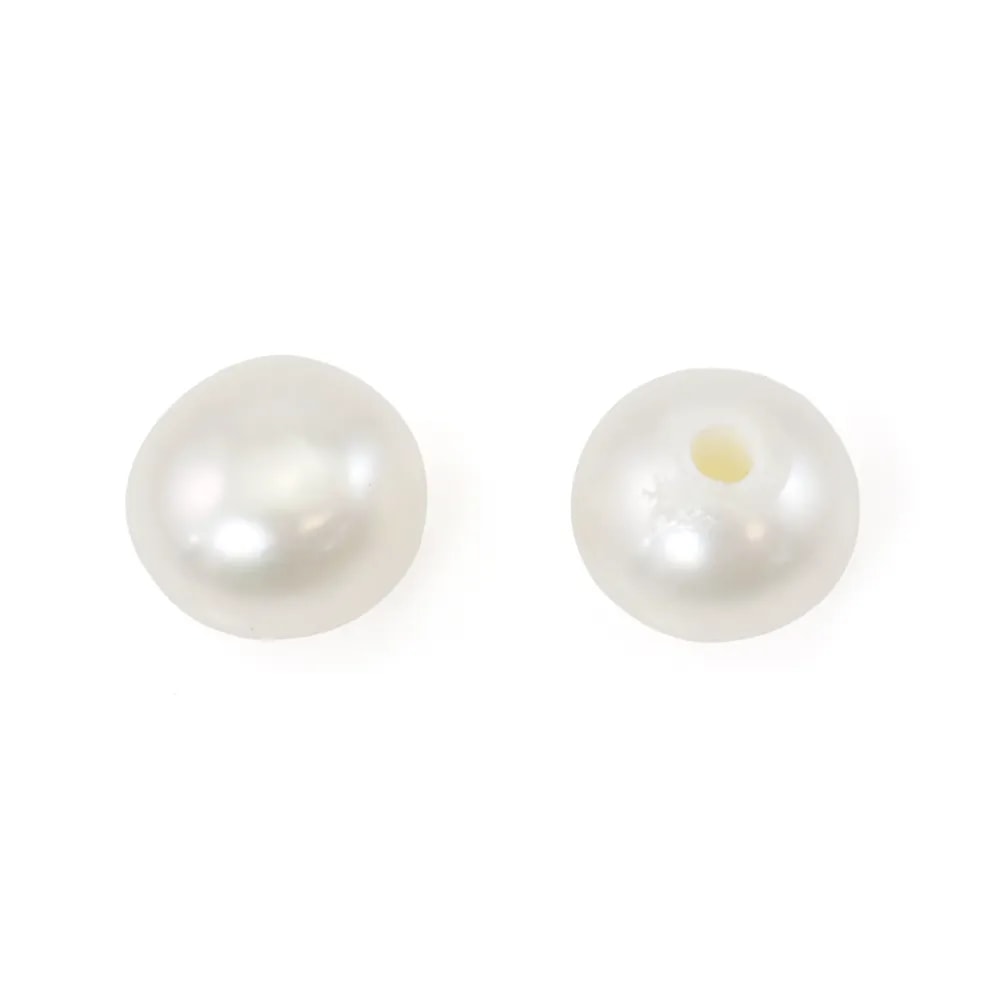 Perles de culture d'eau douce, semi-percée, blanche, bouton, 4.5-5mm x 4pcs
