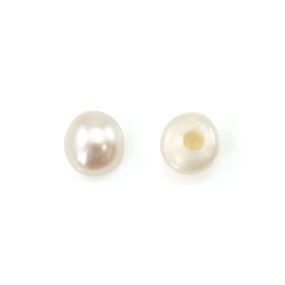 Perles de culture d'eau douce, semi-percée, blanche, bouton, 2.5-3mm x 4pcs