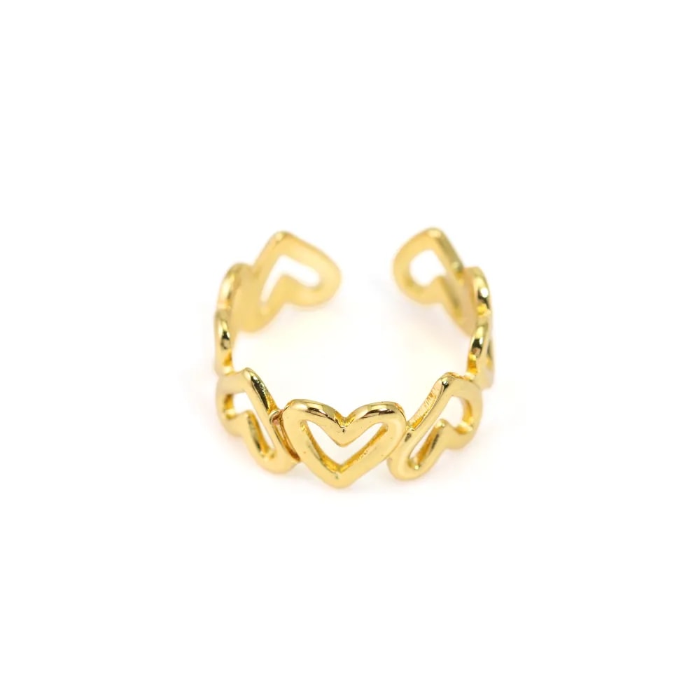 Anello regolabile cuore traforato multiplo - Acciaio inox 304 dorato x 1pz